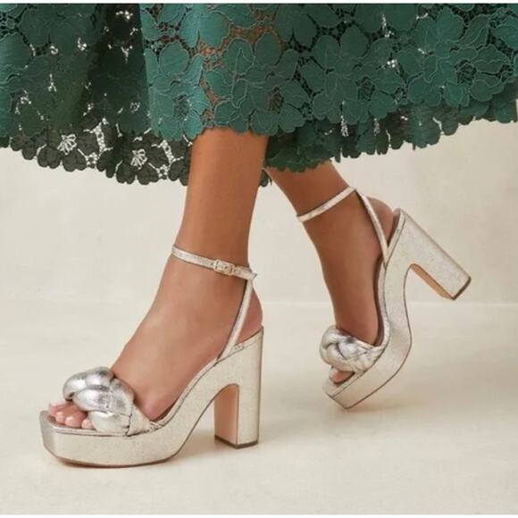 Loeffler Randall Fae Metallic Braided Strap Heels Platform Sandals Prosecco 10 - Picture 3 of 16